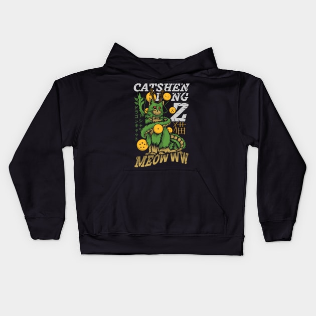 Cat Shenlong Kids Hoodie by Annavi Ilustra